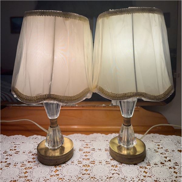 Table Lamps with Brass Bases and Fabric Shades