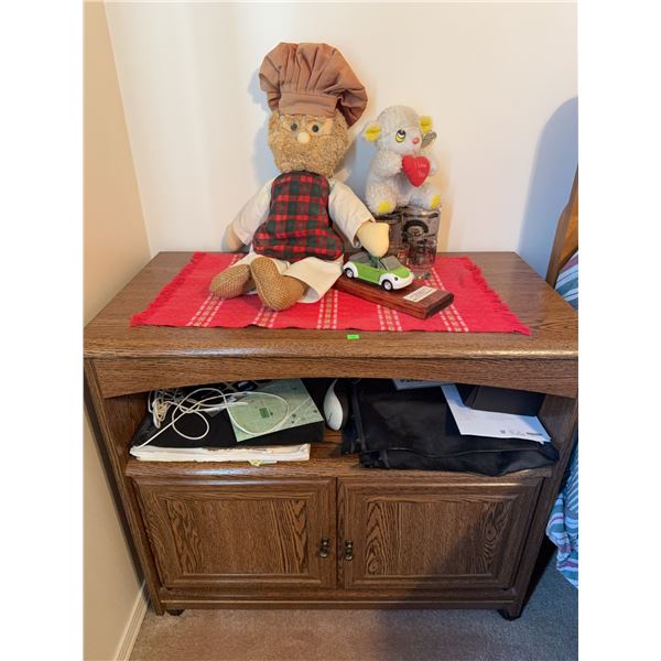 Wood Cabinet With Double Doors And Assorted Decorative Items