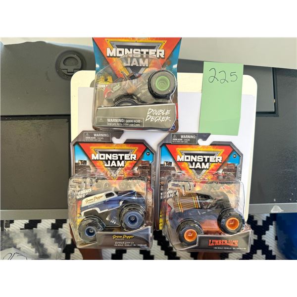 Monster Jam Trucks Lot 3 Grave Digger Currituck Lumberjack Double Decker 1:64
