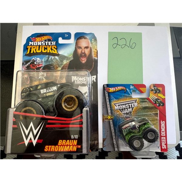 Hot Wheels Monster Trucks WWE Braun Strowman & Monster Jam Grave Digger Lot 1:64