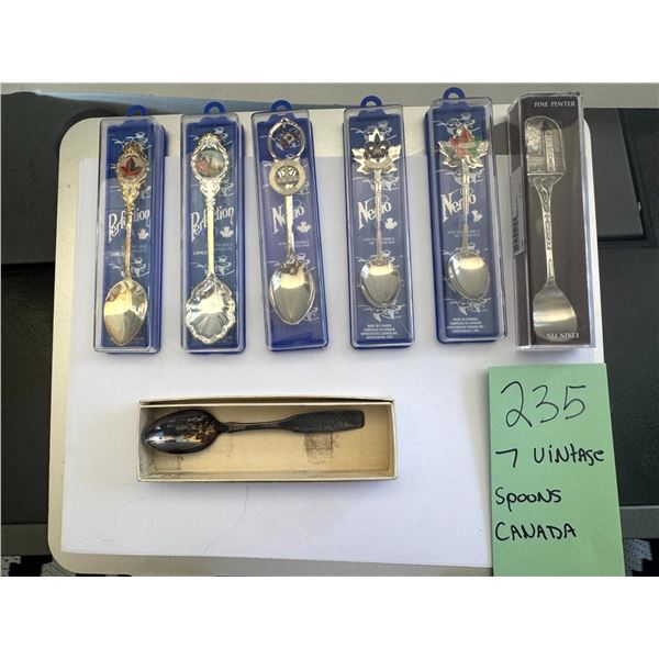 Vintage Canada Souvenir Spoons Lot 7 Nero Perfection Cameo Fine Pewter Boxed Set