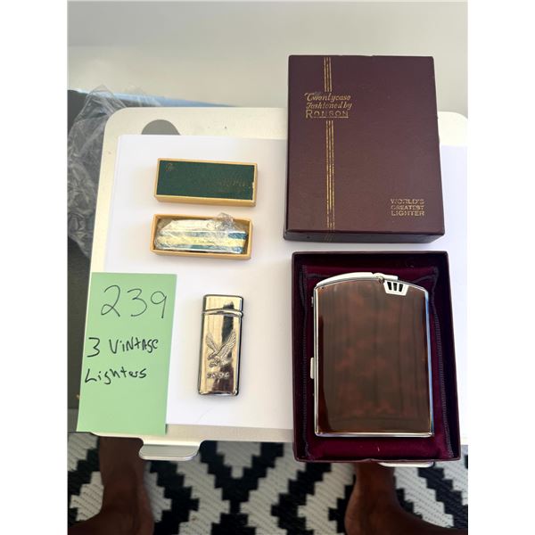 Vintage Lighters Lot 3 Ronson Twentycase Tortoise Enamel Case Scripto Eagle 1994