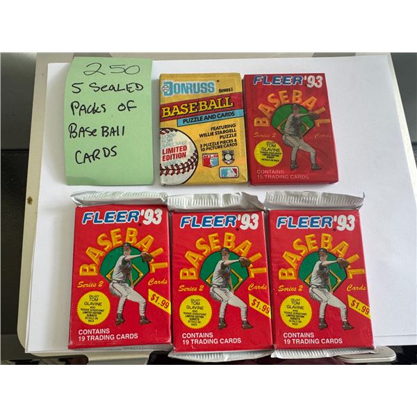 Vintage Sealed Baseball Trading Card Pack Lot 5 Donruss Fleer 1988 1993 Series 2