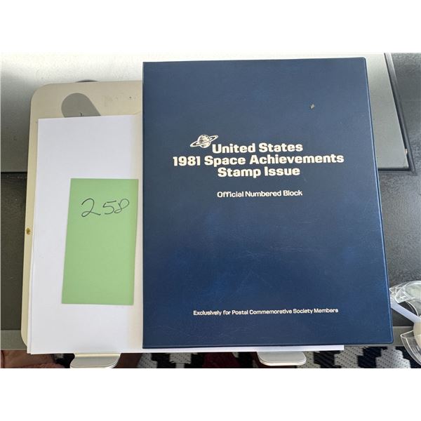 1981 United States Space Achievements Stamp Issue Official Numbered Block Folio