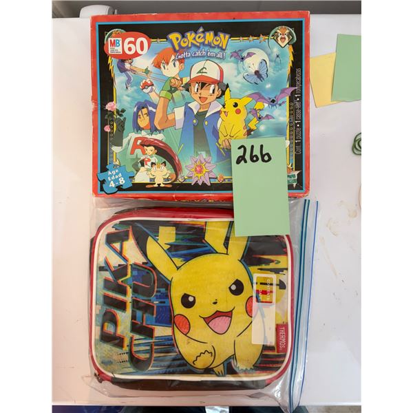 Vintage Pokemon 1999 Lot Milton Bradley 60pc Jigsaw Puzzle Pikachu Lunch Bag Bag