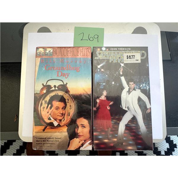 Vintage VHS Tapes Lot 2 Groundhog Day Bill Murray Saturday Night Fever Travolta