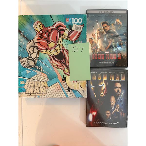 Iron Man DVD Lot Movie 1 & 3 Plus Vintage Milton Bradley 100pc Jigsaw Puzzle Pack