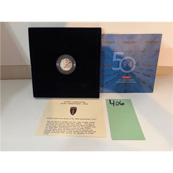 1994 Royal Mint D-Day 50th Anniversary Silver Proof 50p Coin Box Eisenhower COA