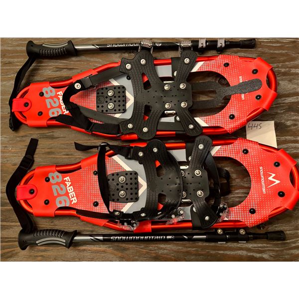 Faber Snowmountain 826 Snowshoes Set with Adjustable Trekking Poles 8x26 Red Kit