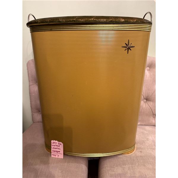 Vintage 1950s Mid Century Modern Pearl Wick Laundry Hamper Starburst Atomic Gold