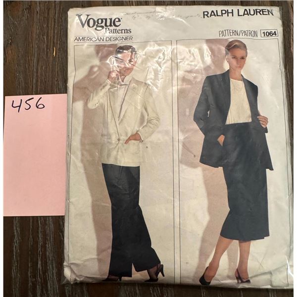 Vogue 1064 Ralph Lauren Sewing Pattern Vintage 80s Suit Jacket Skirt Pants Uncut