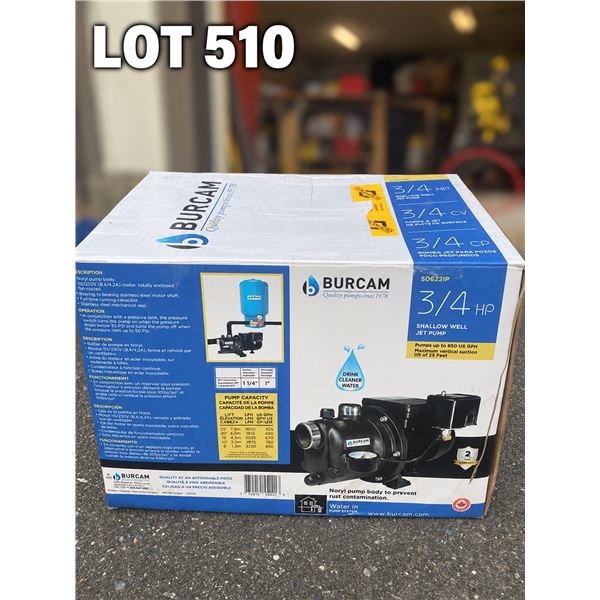 Burcam 3/4 HP Shallow Well Jet Pump Noryl Corrosion Resistant 115V 230V 506221P