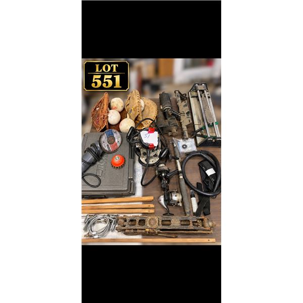 Power Tool & Sports Gear Lot Wood Router Rotary Tool Baseball Gloves Winter Gear