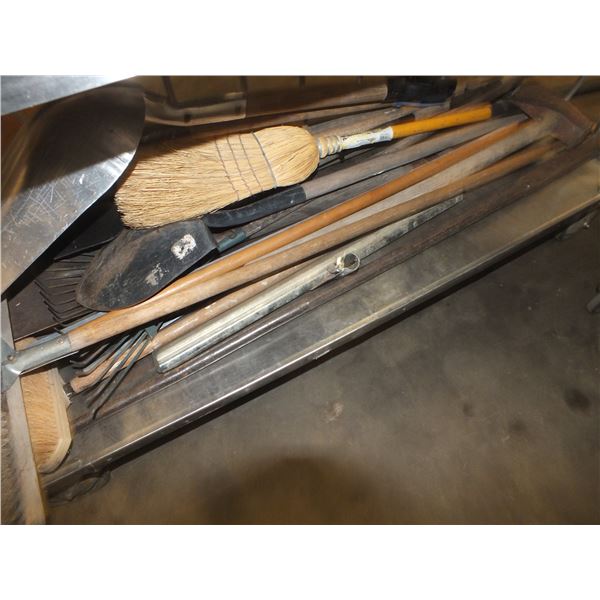 Assorted Shop Brooms / Axes / Shovels / Rakes / Pry Bars
