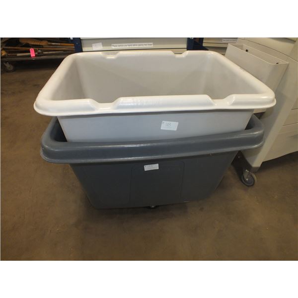 Two Plastic Tubs On Wheels
