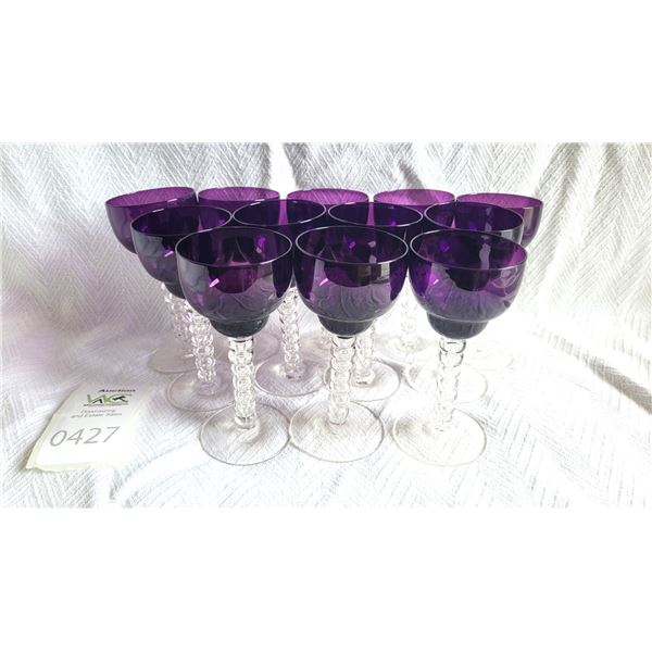 S1 Victorian Amethyst Crystal Wine Glasses with Bobbin Stem A