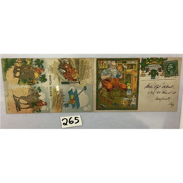 Novelty - Bifold Mechanical Postal Used Santa Claus Advertising Postcard