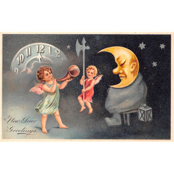 PFB New Years Moon Face Set of 6 Postcards