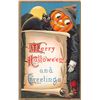 Image 1 : Merry Halloween & Greetings Jack-O-Lantern & Black Cat Holiday Postcard