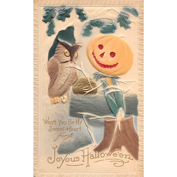 Airbrushed Jack-O-Lantern & Owl Halloween Holiday Greeting Postcard