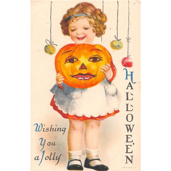 Clapsaddle Girl Holding Pumpkin Halloween Greeting Postcard