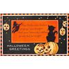 Image 1 : Black & Orange Whitney Halloween Greeting Holiday with Witch, Pumpkins & Cat PC