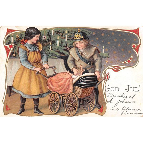 Swedish Christmas Holiday Greeting Postcard with 1904 X-mas Seal