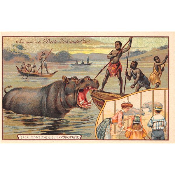 L'Hippopotame Black African Tribesmen Paris Advertising Postcard
