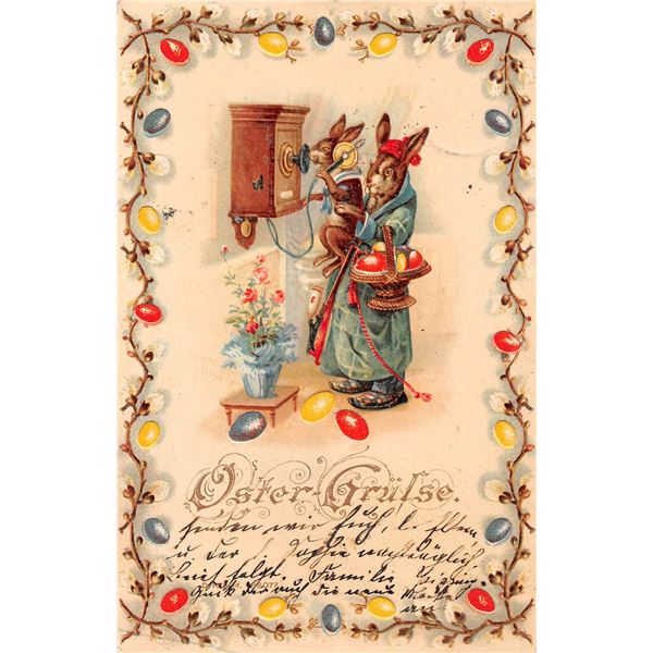 Hold to Light Dressed Bunny on the Phone Holiday Greeting Postcard