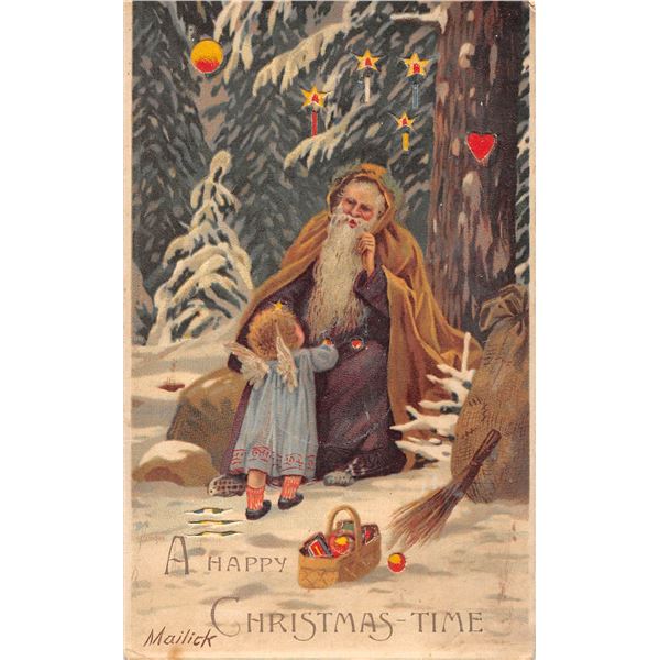 Novelty - Purple Suit Santa Claus Christmas Hold to Light Postcard