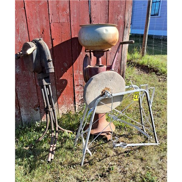 Antique Forge Blower, Cream Separator, Stone Grinder