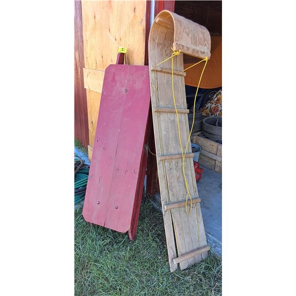 (2) Child Hand Sleds- Bob Sled & Toboggan