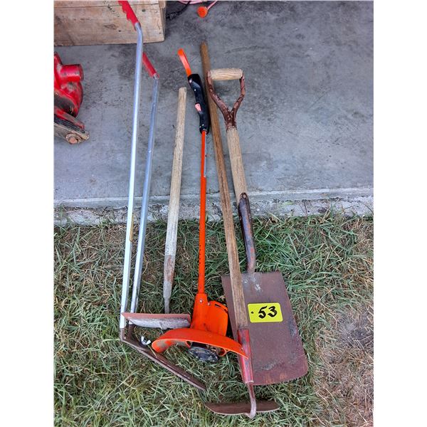 (5) Yard Tools- Weed Wacker, Spade, Hoe, Grass Clippers