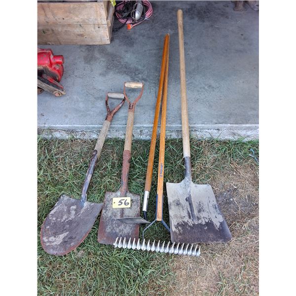 (5) Yard Tools- Shovels, Spades, Rake, Hoe