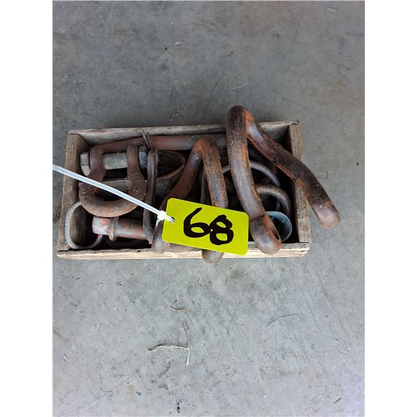 Wooden Box of Assorted Clevises and Pins
