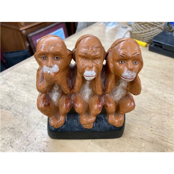 VINTAGE CAST IRON "THREE WISE MONKEYS" COIN BANK