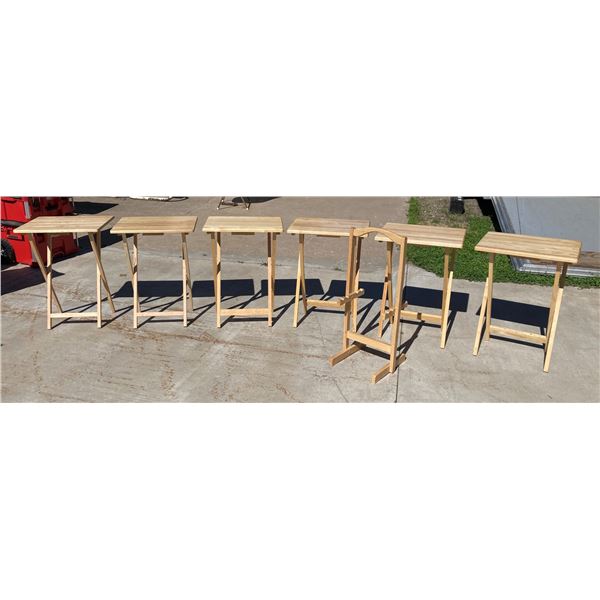 SET OF NATURAL WOOD FOLDING TV TRAY TABLES