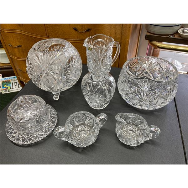 VINTAGE CUT CRYSTAL GLASS PIECES, LOT OF 6