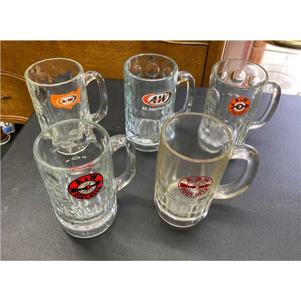 VINTAGE A&W ROOT BEER GLASS MUGS FROM THE 1960S AND 1970S