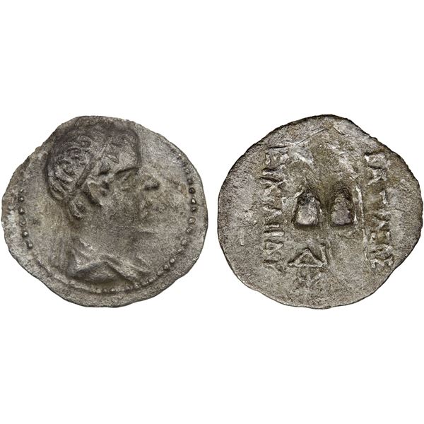 BACTRIA: Eukratides I Megas, ca. 170-145 BC, AR obol (0.57g), Choice VF