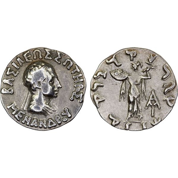 BACTRIA: Menander I, ca. 155-130 BC, AR drachm (2.37g), bold VF