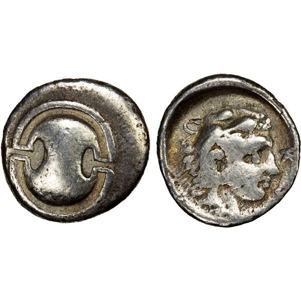BOEOTIA: Thebes, AR obol (0.59g), ca. 395-338 BC, Fine