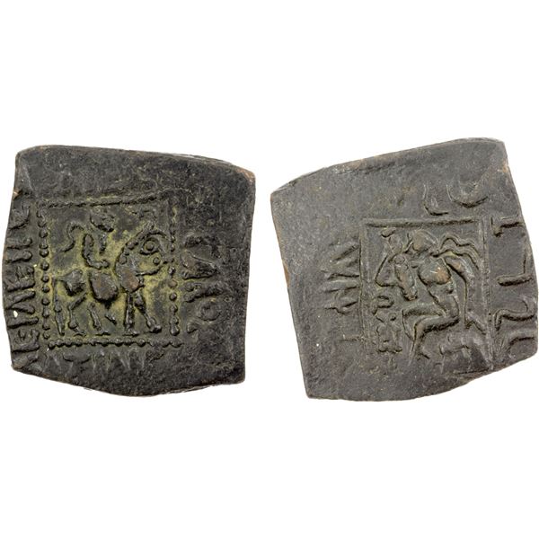 INDO-SCYTHIAN: Azilises, ca. 57-35 BC, AE square unit (8.50g), VF-XF