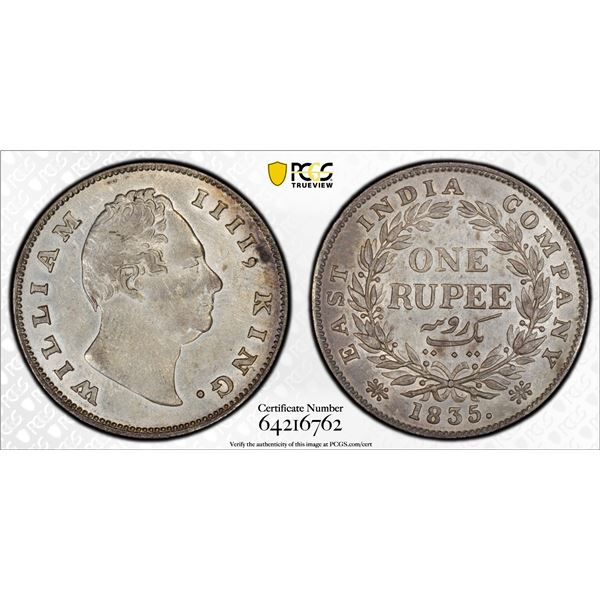 BRITISH INDIA: William IV, 1830-1837, AR rupee, 1835(c), PCGS AU details