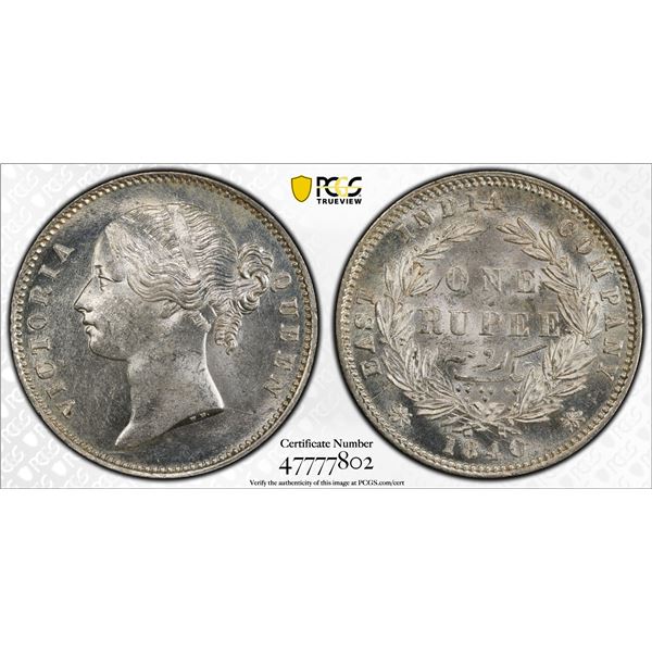 BRITISH INDIA: Victoria, Queen, 1837-1876, AR rupee, 1840b&c, PCGS MS63