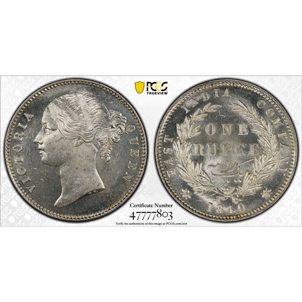 BRITISH INDIA: Victoria, Queen, 1837-1876, AR rupee, 1840b&c, PCGS MS63