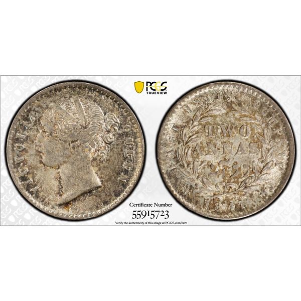 BRITISH INDIA: Victoria, Queen, 1837-1876, AR 2 annas, 1841(c), PCGS MS63