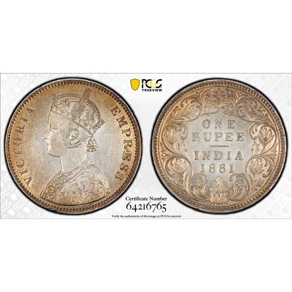 BRITISH INDIA: Victoria, Empress, 1876-1901, AR rupee, 1881-C, PCGS AU55