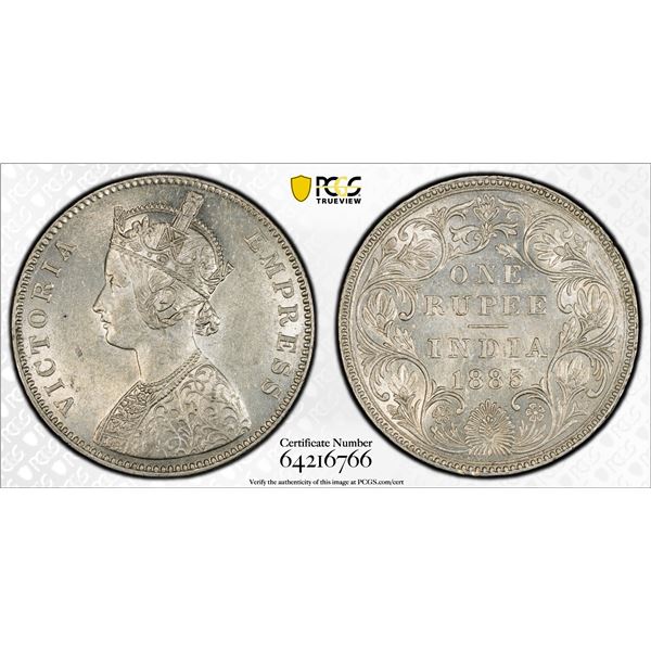 BRITISH INDIA: Victoria, Empress, 1876-1901, AR rupee, 1885-B, PCGS AU58
