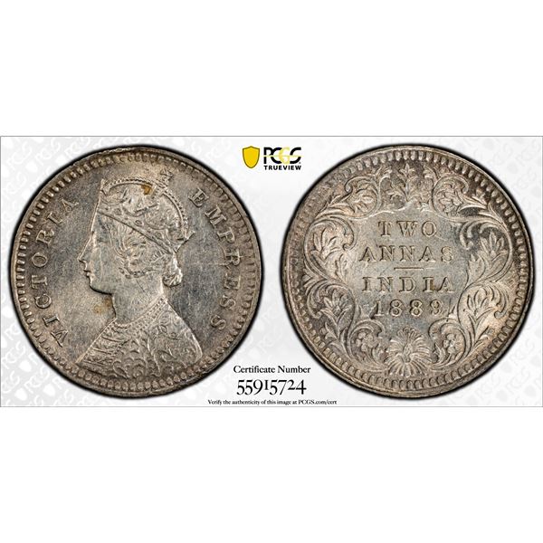 BRITISH INDIA: Victoria, Empress, 1876-1901, AR 2 annas, 1889-C, PCGS MS62